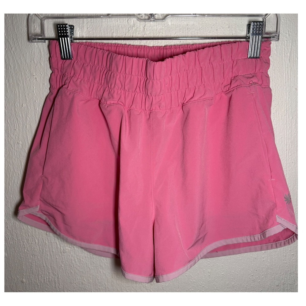 Athleta Girl Run Free 2.5 Inch Shorts Pink Athletic Running XL 14 Smocked Waist